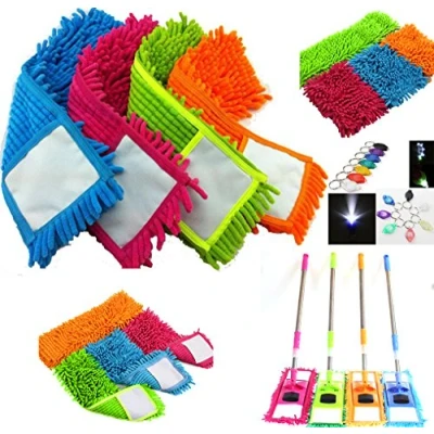 Image of 2 x Microfibre Floor Noodle MOP Heads Refill, Replacement Dust Cloth, Washable Cleaning Sweeper Pad &amp; Free LED Torch
