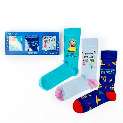 Image of Unisex Birthday Socks Gift Set 3 Pairs Cotton Rich Premium Novelty Gifts