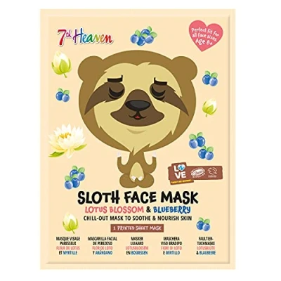 Image of 7th Heaven Sloth Face Sheet Mask with Lotus Blossom and Blueberry to Soothe Nourish Skin