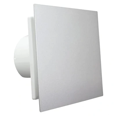 Image of VENTS NAZAIR Platinum 4 inch Designer Bathroom Axial Fan with Timer 100 mm Silver white Luxury Extractor Timed Ventilation for Moisture Humidity Elimination in Wet Rooms Showers WC