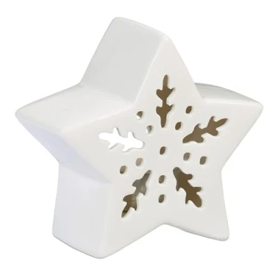 Image of Relaxdays Tealight Holder Ceramic, Porcelain Star for 1 Candle, HWD: 11 x 12 5.5 cm, Cute Table Decoration, White