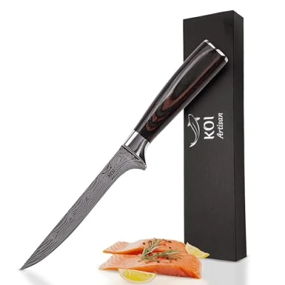 Image of KOI ARTISAN Chefs Boning Knife Deboning Fish and Meat 6 Inches Blade Professional Kitchen Japanese High Carbon Stainless Steel Stain &amp; Corrosion Resistant