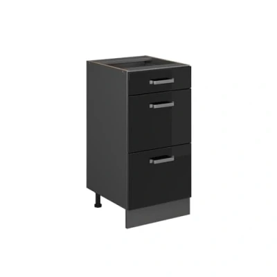 Image of Vicco Kitchen base cabinet Raul, Black high gloss/Anthracite, 40 cm with drawers, without worktop