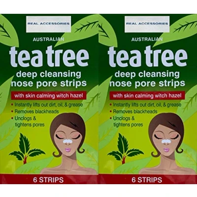 Image of 12 x UNISEX Deep Cleansing Tea Tree Nose Pore STRIPS FOR Blackhead Removal Face Mask Treatment Sachets Clear and Unclogged Pores