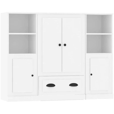 Image of vidaXL Highboards 3 pcs, Storage Cabinets with Drawers and Doors, Sideboards for Living Room, Side Cabinets, Modern Style, White Engineered Wood