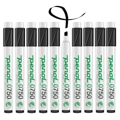 Image of PENOL Permanent Marker Pens, 10 Pens Black Color 0750, 2 5mm Chisel Tip with Nordic Swan Ecolabel, Quick Dry and Fade Resistant Ink Based on Alcohol Markers for Artwork