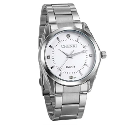 Image of JewelryWe Mens Quartz Watches Simple Silver Tone Stainless Steel Wristwatch Rhinestone Studded Business Casual Watch