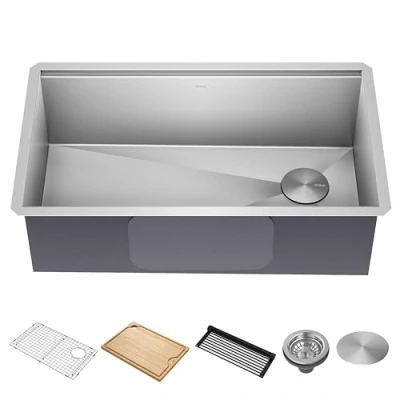Image of KRAUS Kore 32 Inch Undermount Workstation 16 Gauge Single Bowl Stainless Steel Kitchen Sink with Accessories, KWU110