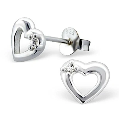Image of The Goldmine Small 8x7mm Heart Shaped Stud Earrings Genuine 925 Sterling Silver and Clear Cubic Zirconia incl. FREE Presentation Box UK delivery
