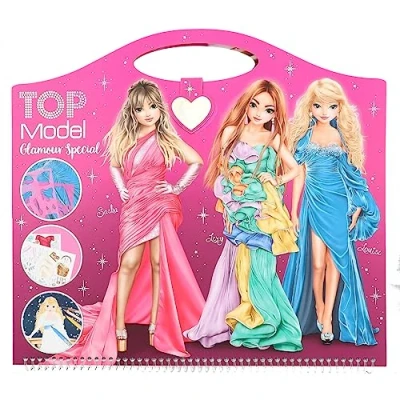 Image of Depesche 12577 TOPModel Create Your Glamour Special Colouring Book with 52 Pages for Designing Glamorous Outfits, Spiral Pre Printed Models, Includes Accessories
