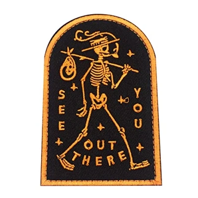 Image of See You in Hell Embroidered Ghost Patch Grim Reapers Biker Hook Loop Emblem Clothing Decor Badge Appliques (Orange)