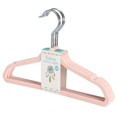 Image of ASAB 4 x Baby Velvet Hangers Kids Non Slip Clothes Space Saving Children Wardrobe Ultra Thin Flocked For Infants Toddlers Ideal Clothing Trousers Coats (PEACH)