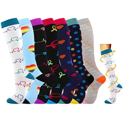 Image of Losvcbcx 7 Pairs Compression Socks for Women &amp; Men 15 20 mmHg is Best Athletic Medical Running Flight Travel Nurses
