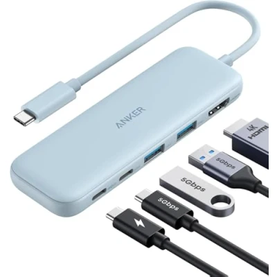 Image of Anker USB C Hub, 332 Hub (5 in 1) with 4K HDMI Display, 5Gbps Data Port and 2 A Ports for MacBook Pro, Air, Dell XPS, Lenovo Thinkpad, HP Laptops More (Blue)