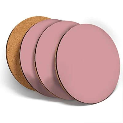 Image of Destination Vinyl ltd Great Coasters (Set of 4) Round Dusty Rose Pink Colour Block Drink Glossy Coasters/Tabletop Protection for Any Table Type #44922