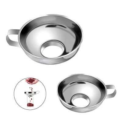 Image of Jam Funnel 2 Pack Canning Funnels Stainless Steel Kitchen Wide Mouth Set Easy Fill with Handle for Transferring Fluid Oil Powder Beans