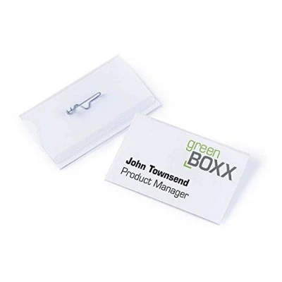 Image of Durable Name Badge 54 x 90 mm with PinTransparent Pack of 50 Badges Includes Blank Insert Cards Ideal for Events and Visitor Management