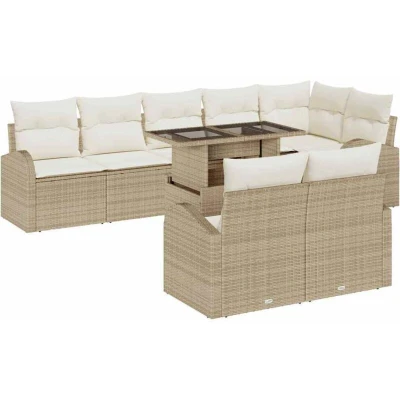 Image of vidaXL 9 Piece Garden Sofa Set with Cushions Beige Poly Rattan