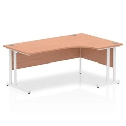 Image of Impulse 1800mm Right Crescent Desk Beech Top White Cantilever Leg