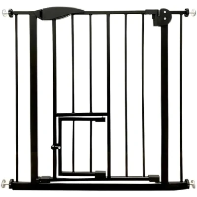 Image of Zanbeel Baby Safety Gate Pet Dog Barrier Auto Close Stair Pressure Fit Child for Stairs &amp; Doorways Easy Install Toddler (Black,75 82 cm)