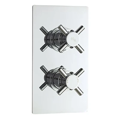 Image of Ultra Crosshead Hudson Reed KRI3210 Tec ǀ Modern Bathroom Minimalist Cross Lever Handle Twin Concealed Valve, 215mm x 120mm, Chrome, Set of 3 Pieces