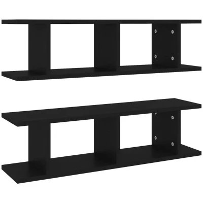 Image of vidaXL Wall Shelves 2 pcs Black 75x18x20 cm Engineered Wood