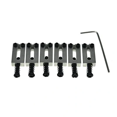 Image of KAISH Set of 6 Stainless Steel Saddles Electric Guitar Bridge Saddle 10.5mm with Black Screws for Strat Tele Guitars