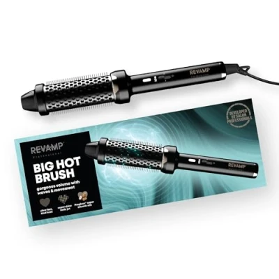 Image of REVAMP Big Hot Brush Round Thermal Styler for Volume, Smoothness, Shine, Ultra Fast Heat, Nourishing Super Smooth Oils, Ergonomic Design, Ionic Jet Technology, All Hair Types, Black