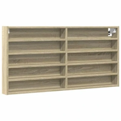 Image of vidaXL Vitrine Cabinet Sonoma Oak Floating Shelf 10 Shelves 100x8.5x50 cm Engineered Wood Wall Unit for Living Room/Bedroom/Hallway