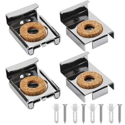 Image of 4pcs Mirror Hanger Clips, Brackets Frameless Glass Wall Hanging Fixing Kit, Spring Loaded Clips Clip with 4 Sets of Screws and Pins for Home Bathroom Living Room (Silver)