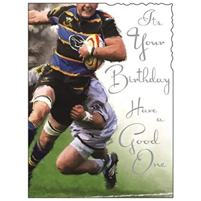 Image of Male Birthday / Greeting Card Rugby Silver Embossed