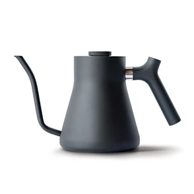 Image of Fellow Stagg Stovetop Pour Over Coffee and Tea Kettle Gooseneck Teapot with Precision Spout, Built in Thermometer, Matte Black, 1 Litre