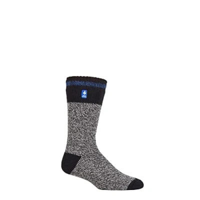 Image of Mens 1 Pair SOCKSHOP Heat Holders 2.3 TOG Patterned and Plain Thermal Socks Porto Rugged Block Stripe Black / Blue 6 11