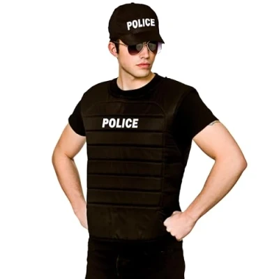 Image of Wicked Costumes Adult Police Vest &amp; Cap Fancy Dress Costume One Size