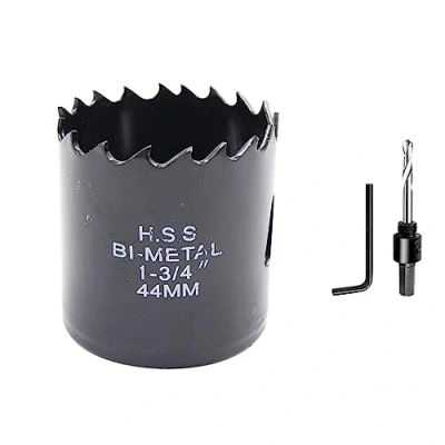 Image of hole Cutter 44mm LAIWEI Bi metal saw 1.7inch, HSS circular head, 1.8 mm thick, cutting depth up to 38mm, suitable for wood, plastic, plasterboard and pipes