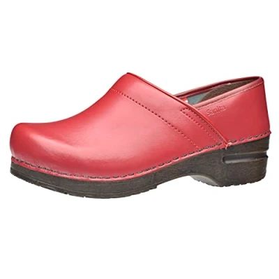 Image of Sanita Professional Izabella Closed Clog Original Handmade Flexible Leather for Women Maximum Stability Anatomical Shaped Footbed with Soft Foam Shock Absorbing Heel Red 6 UK