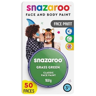 Image of Snazaroo Classic Face and Body Paint for Kids Adults, Blister Grass Green Colour, Water Based, Easily Washable, Non Toxic, Makeup, Painting Parties, Ages 3+