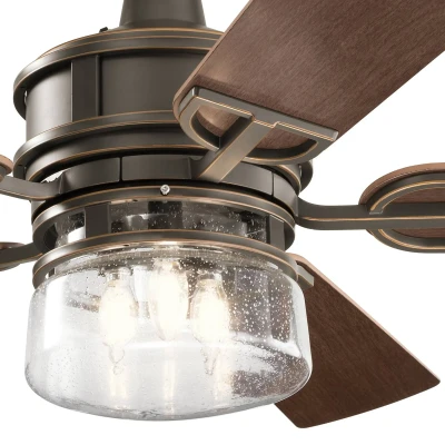 Image of Kichler Lyndon Patio 5 Blade 132cm Ceiling Fan with LED Light Olde Bronze Remote Control