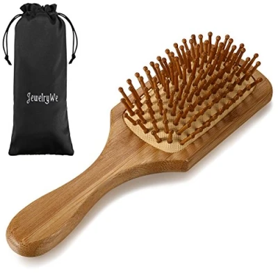 Image of JewelryWe Natural Bamboo Paddle Hair Brush Detangling Scalp Massage Comb for All Types