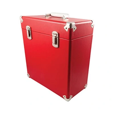 Image of GPO Portable Retro Style Carry Case for LPs, Albums and 12 Inch Vinyl Records (Holds 30 Albums) Red