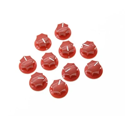 Image of KAISH Pack of 10 Red Mini MXR Style Skirted AMP Knob Brass Insert Effect Pedal Knobs