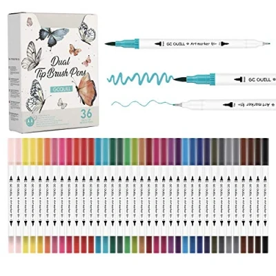 Image of GC Colouring Pens 36 Colours Felt Tip Watercolour Brush for Art Colouring, Drawing, Bullet Journal, Suitable Children and Adults 36W