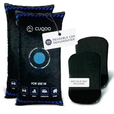 Image of CUQOO 1kg Reusable Multipurpose Dehumidifier Bag Moisture Absorber for Car, Home, Caravan, RV Microwave Reactivated, Rechargeable Protects Against Damp, &amp; Condensation (2 Pack)