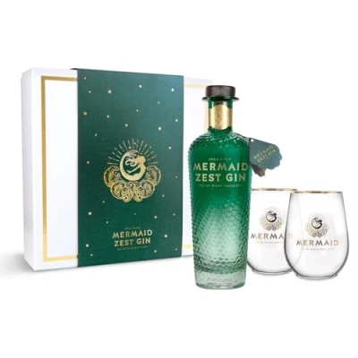 Image of Mermaid Zest Gin Gift Set 2 Tumblers with Refreshing &amp; Zesty Vegan Gluten Free, 70cl