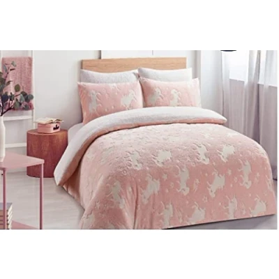 Image of LIZZIE JACOBS Teddy Glow in The Dark Sherpa Fleece Super Soft Warm Cosy Kids and Adults Duvet Cover Sets Quilt Covers Bedding NZ (Single Set, Unicorn)