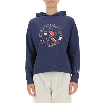 Image of JEEP O102607 A184 J WOMAN HOODED CROPPED SWEATSHIRT STAR Botanical Print J22W Deep Blue XS