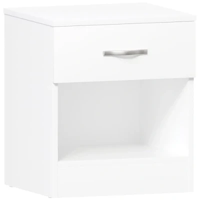 Image of Vida Designs Large White Bedside Cabinet, 1 Drawer With Metal Handles and Runners, Unique Anti Bowing Support, Riano Bedroom Furniture