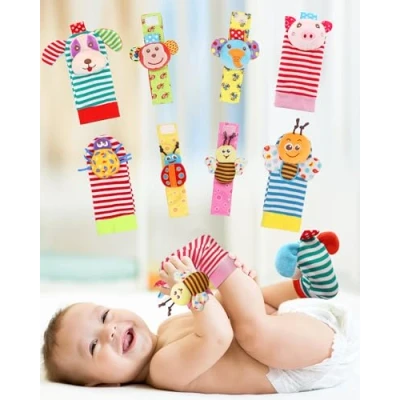 Image of Soft Baby Toy, Wrist Rattle &amp; Foot Finder Socks, Handheld Rattles and Leg Ankel Rattle, Newborn Toys for Infant Boy or Girl (8 PCS B)