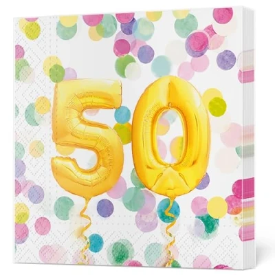Image of Maki 3 Ply Birthday Celebration Party Napkins Decoupage Tissue Paper Serviettes 33cm x Pack of 20 (50th Birthday)