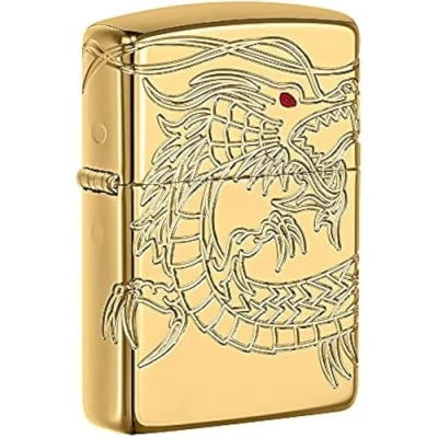 Image of Zippo Armor Chinese Dragon Windproof Pocket Lighter High Polish Gold Plate